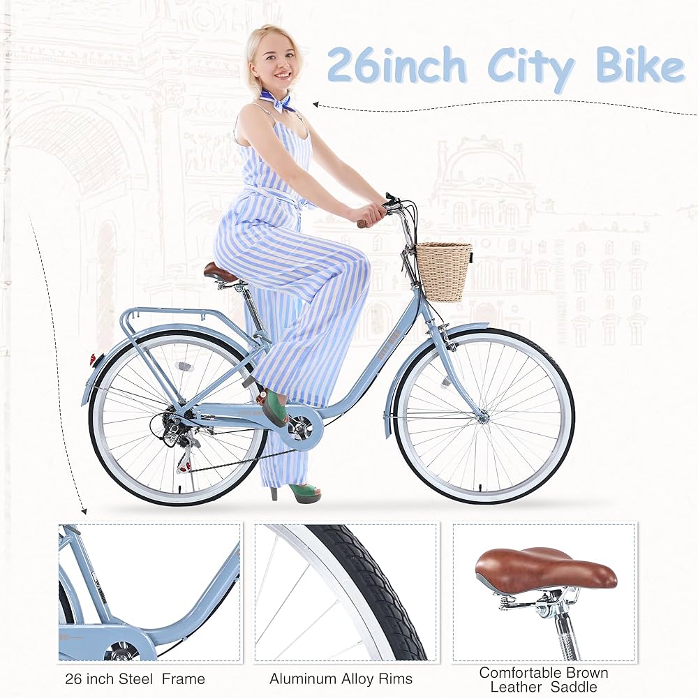 Zukka City Bike 26 Inch Cruiser Bicycle 7 Speed With Woven